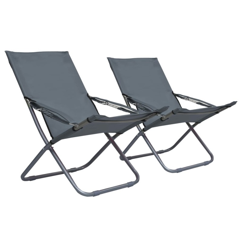 vidaXL Klappbare Strandstühle 2 Stk. Stoff Grau vidaXL Klappbare Strandstühle 2 Stk. Stoff Grau
