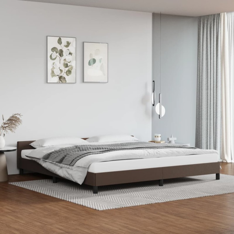 Bettgestell mit Kopfteil Braun 200x200 cm Kunstleder Bettgestell mit Kopfteil Braun 200x200 cm Kunstleder