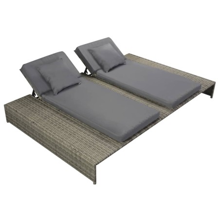 vidaXL Doppel-Sonnenliege mit Auflage Poly Rattan Grau