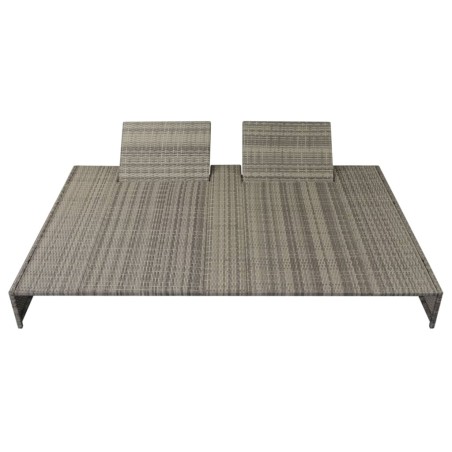 vidaXL Doppel-Sonnenliege mit Auflage Poly Rattan Grau