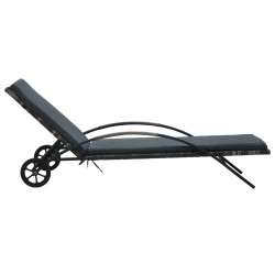 vidaXL Sonnenliege mit Auflage & Rädern Poly Rattan Anthrazit