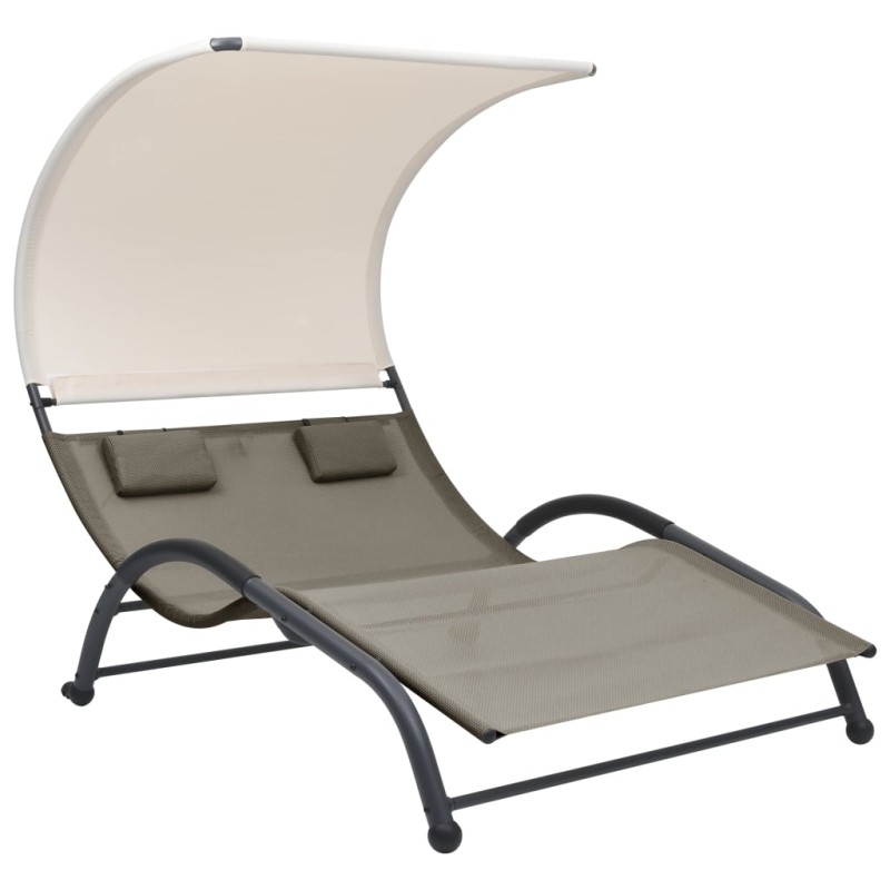 vidaXL Doppel-Sonnenliege mit Sonnendach Textilene Taupe vidaXL Doppel-Sonnenliege mit Sonnendach Textilene Taupe