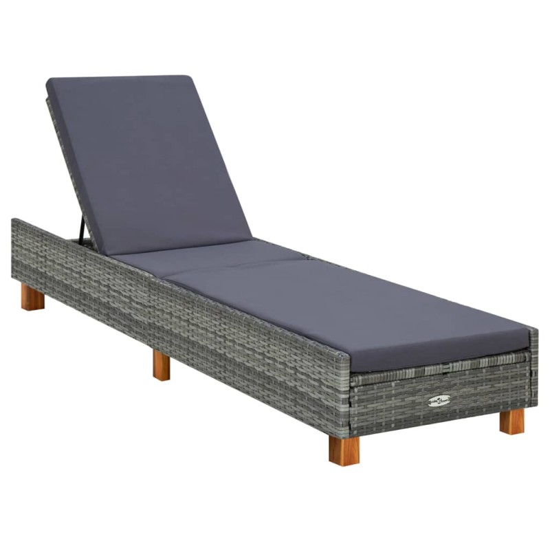 vidaXL Sonnenliege mit Auflage Poly Rattan Grau vidaXL Sonnenliege mit Auflage Poly Rattan Grau