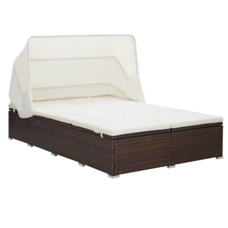 vidaXL 2-Personen-Sonnenliege mit Auflage Poly Rattan Braun vidaXL 2-Personen-Sonnenliege mit Auflage Poly Rattan Braun