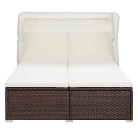 vidaXL 2-Personen-Sonnenliege mit Auflage Poly Rattan Braun
