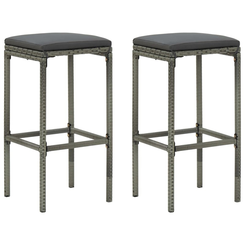 vidaXL Barhocker mit Kissen 2 Stk. Grau Poly Rattan vidaXL Barhocker mit Kissen 2 Stk. Grau Poly Rattan
