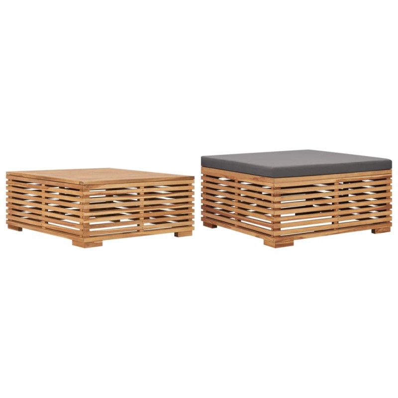 vidaXL Gartentisch und Fußhocker Set mit Dunkelgrauem Kissen Teakholz vidaXL Gartentisch und Fußhocker Set mit Dunkelgrauem Kissen Teakholz