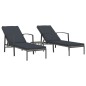 vidaXL Sonnenliegen 2 Stk. mit Tisch Poly Rattan Grau vidaXL Sonnenliegen 2 Stk. mit Tisch Poly Rattan Grau