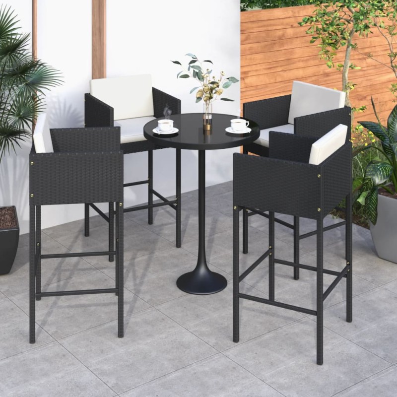 vidaXL Barhocker 4 Stk. mit Kissen Schwarz Poly Rattan vidaXL Barhocker 4 Stk. mit Kissen Schwarz Poly Rattan