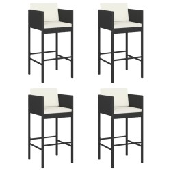 vidaXL Barhocker 4 Stk. mit Kissen Schwarz Poly Rattan