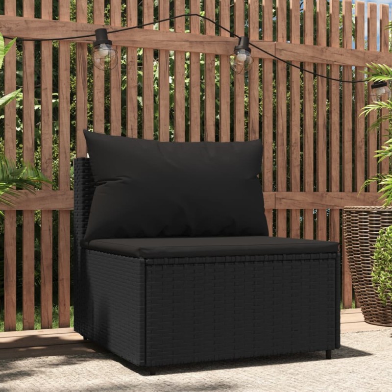 vidaXL Garten-Mittelsofa mit Kissen Schwarz Poly Rattan vidaXL Garten-Mittelsofa mit Kissen Schwarz Poly Rattan