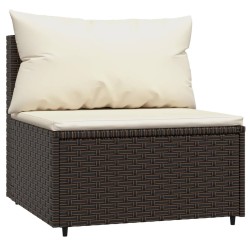 vidaXL Garten-Mittelsofa mit Kissen Braun Poly Rattan