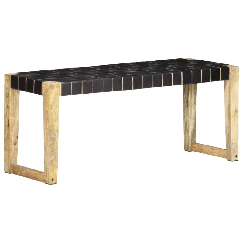 vidaXL Bank 110 cm Schwarz Echtleder und Massivholz Mango vidaXL Bank 110 cm Schwarz Echtleder und Massivholz Mango