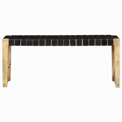 vidaXL Bank 110 cm Schwarz Echtleder und Massivholz Mango