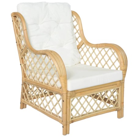 vidaXL Sessel mit Kissen Natürliches Rattan und Leinen