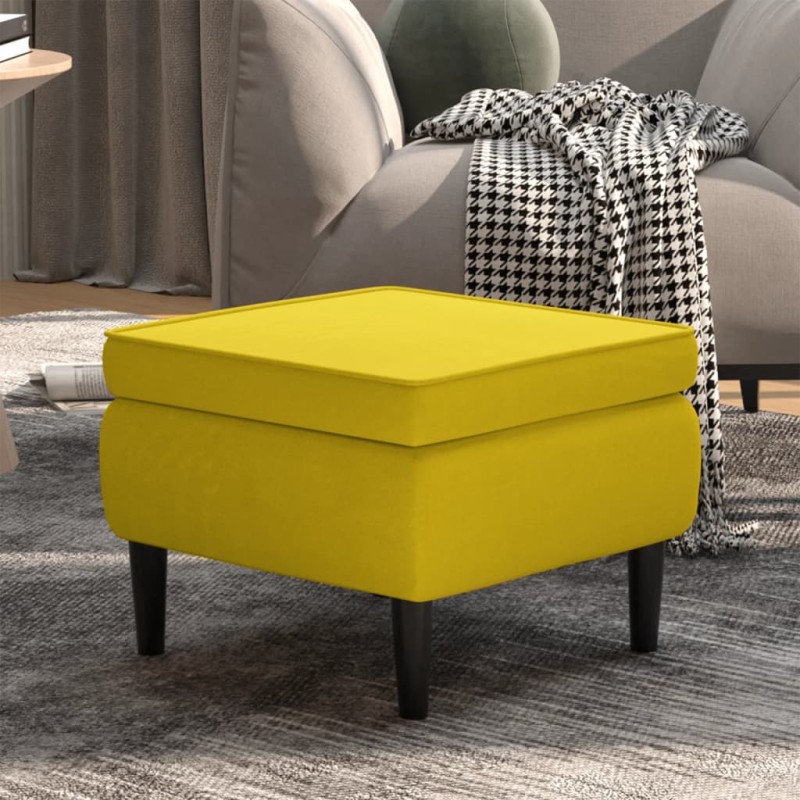 vidaXL Hocker mit Holzbeinen Gelb Samt vidaXL Hocker mit Holzbeinen Gelb Samt