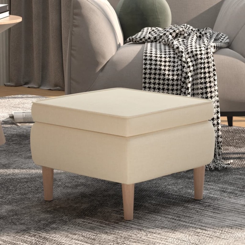 vidaXL Hocker mit Holzbeinen Creme Stoff vidaXL Hocker mit Holzbeinen Creme Stoff