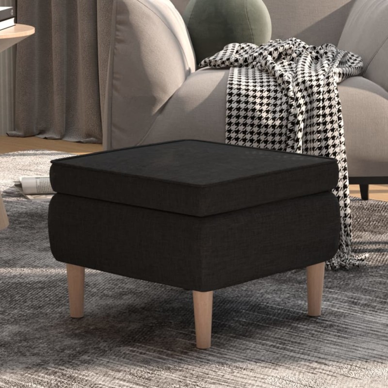 vidaXL Hocker mit Holzbeinen Schwarz Stoff vidaXL Hocker mit Holzbeinen Schwarz Stoff