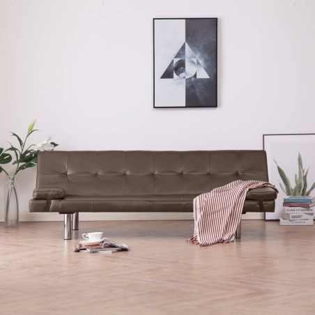 vidaXL Schlafsofa mit 2 Kissen Kunstleder Ausziehbar Braun