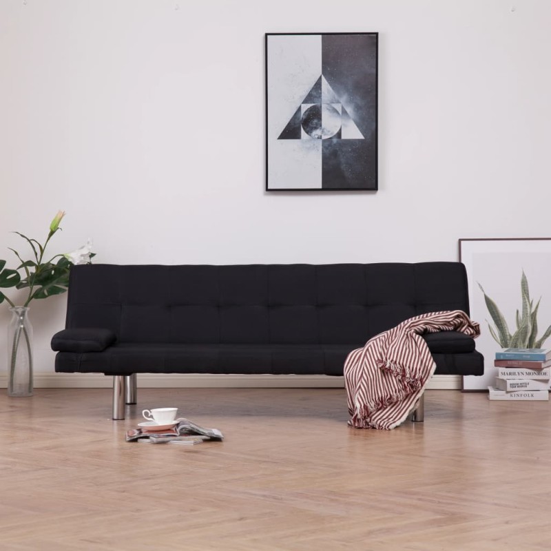 vidaXL Schlafsofa mit zwei Kissen Schwarz Polyester vidaXL Schlafsofa mit zwei Kissen Schwarz Polyester