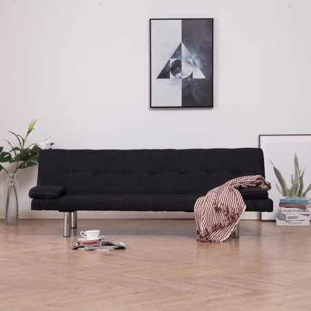vidaXL Schlafsofa mit zwei Kissen Schwarz Polyester