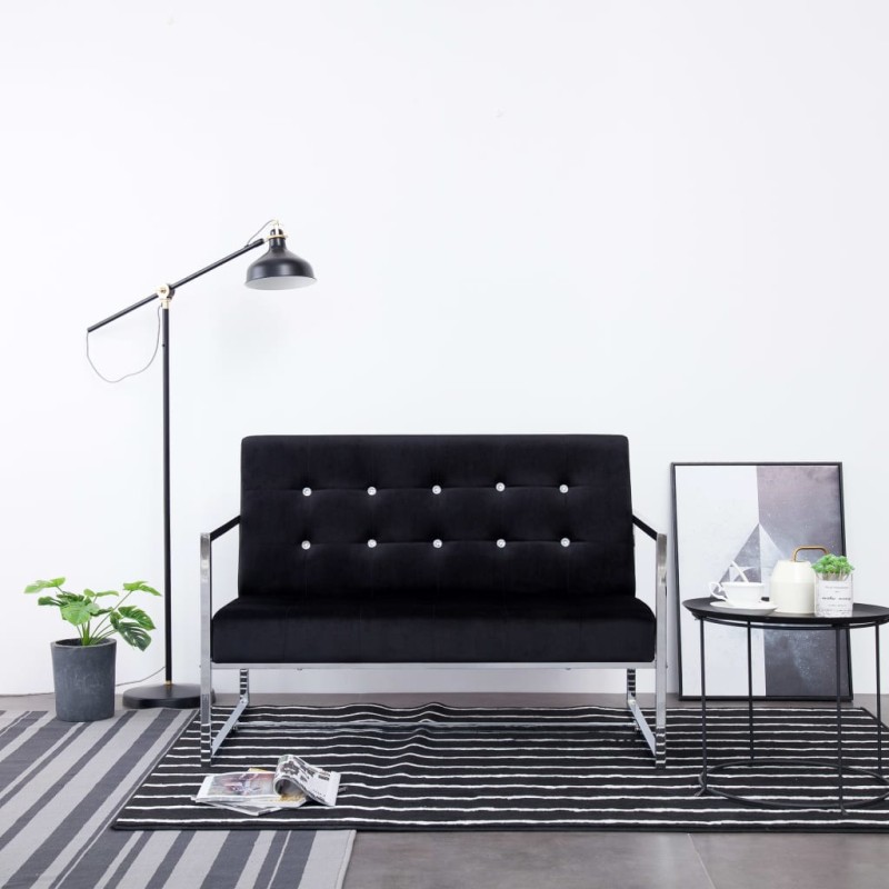 vidaXL 2-Sitzer-Sofa mit Armlehnen Schwarz Chrom und Samt vidaXL 2-Sitzer-Sofa mit Armlehnen Schwarz Chrom und Samt