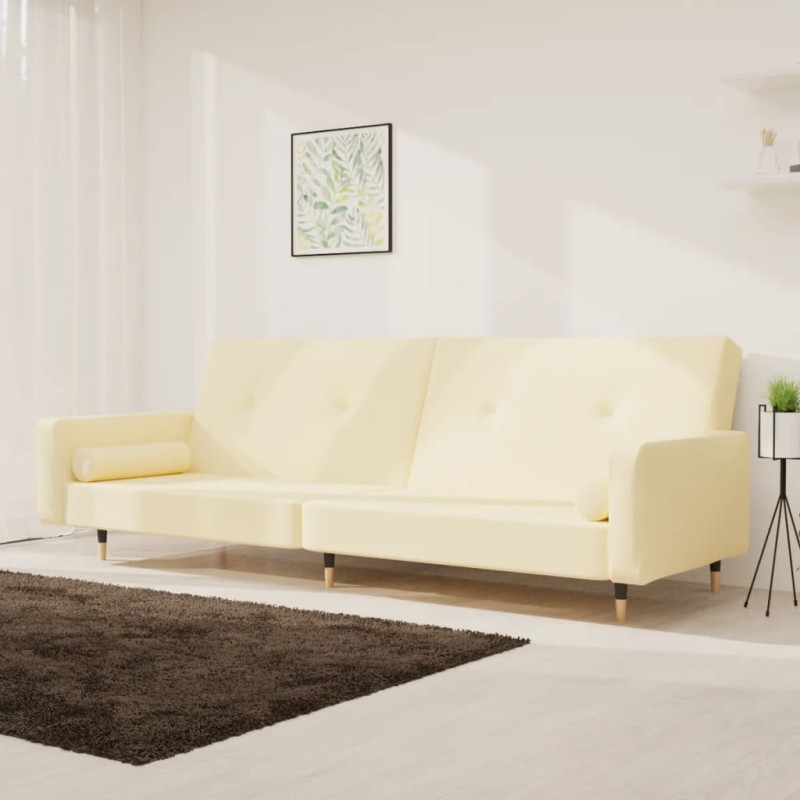 vidaXL Schlafsofa 2-Sitzer mit 2 Kissen Creme Samt vidaXL Schlafsofa 2-Sitzer mit 2 Kissen Creme Samt
