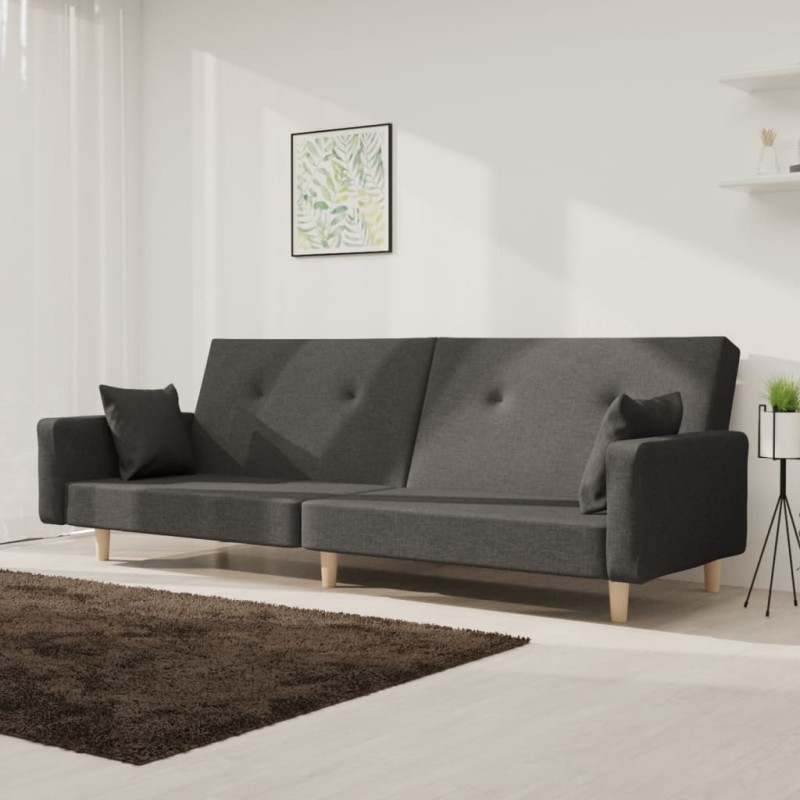 vidaXL Schlafsofa 2-Sitzer mit 2 Kissen Dunkelgrau Stoff vidaXL Schlafsofa 2-Sitzer mit 2 Kissen Dunkelgrau Stoff