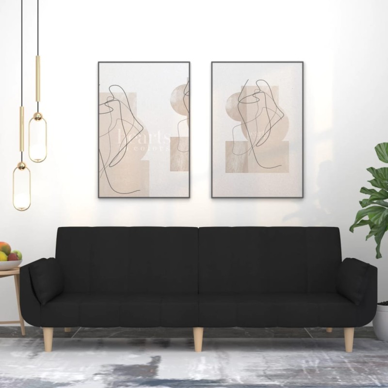 vidaXL Schlafsofa 2-Sitzer mit 2 Kissen Schwarz Stoff vidaXL Schlafsofa 2-Sitzer mit 2 Kissen Schwarz Stoff