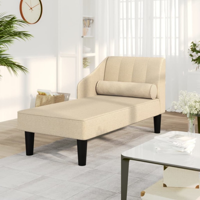vidaXL Chaiselongue mit Nackenrolle Creme Stoff vidaXL Chaiselongue mit Nackenrolle Creme Stoff