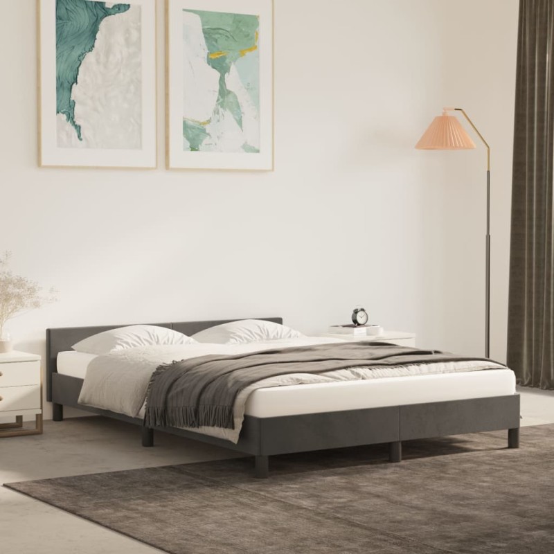 Bettgestell mit Kopfteil Dunkelgrau 140x190 cm Samt Bettgestell mit Kopfteil Dunkelgrau 140x190 cm Samt