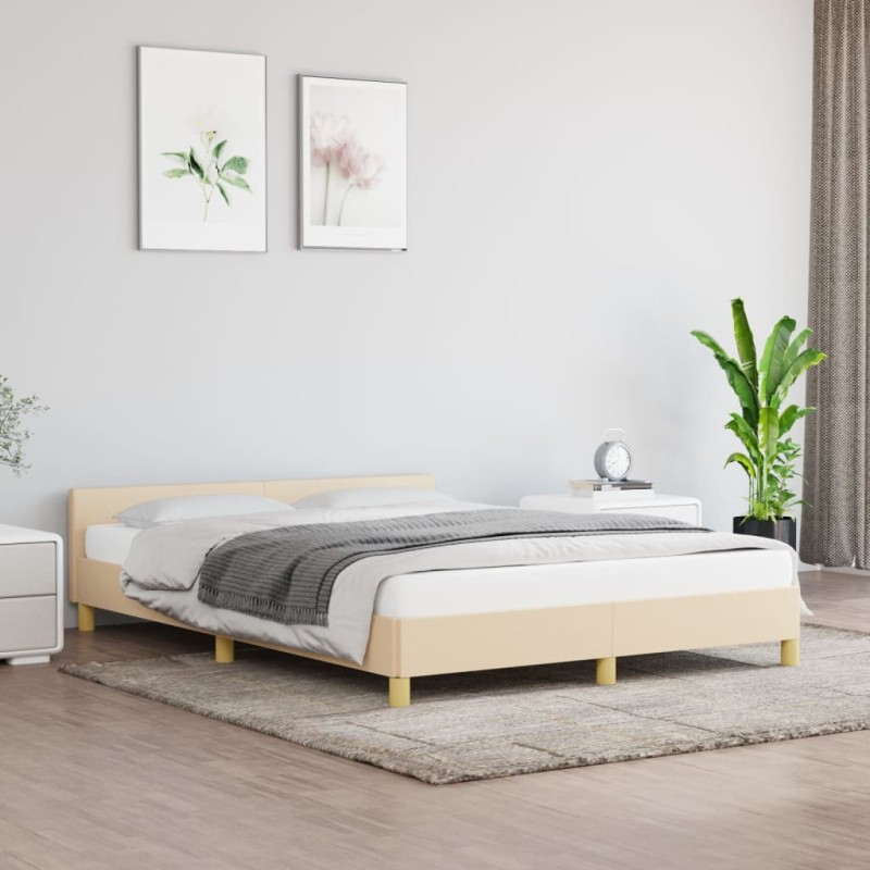 Bettgestell mit Kopfteil Creme 140x200 cm Stoff Bettgestell mit Kopfteil Creme 140x200 cm Stoff