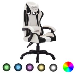 vidaXL Gaming-Stuhl mit RGB LED-Leuchten Weiß und Schwarz Kunstleder 