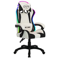 vidaXL Gaming-Stuhl mit RGB LED-Leuchten Weiß und Schwarz Kunstleder 