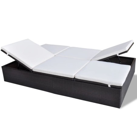 vidaXL Doppel-Sonnenliege mit Auflage Poly Rattan Braun