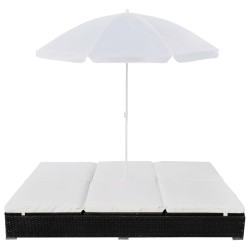 vidaXL Outdoor-Loungebett mit Sonnenschirm Poly Rattan Schwarz