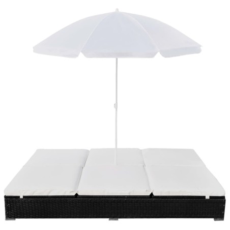 vidaXL Outdoor-Loungebett mit Sonnenschirm Poly Rattan Schwarz