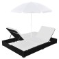 vidaXL Outdoor-Loungebett mit Sonnenschirm Poly Rattan Schwarz vidaXL Outdoor-Loungebett mit Sonnenschirm Poly Rattan Schwarz