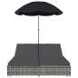 vidaXL Outdoor-Loungebett mit Sonnenschirm Poly Rattan Grau vidaXL Outdoor-Loungebett mit Sonnenschirm Poly Rattan Grau