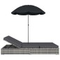 vidaXL Outdoor-Loungebett mit Sonnenschirm Poly Rattan Grau vidaXL Outdoor-Loungebett mit Sonnenschirm Poly Rattan Grau