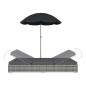 vidaXL Outdoor-Loungebett mit Sonnenschirm Poly Rattan Grau vidaXL Outdoor-Loungebett mit Sonnenschirm Poly Rattan Grau