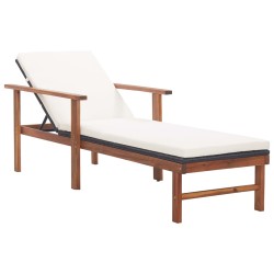 vidaXL Sonnenliege mit Auflage Poly Rattan Akazie Massivholz Schwarz