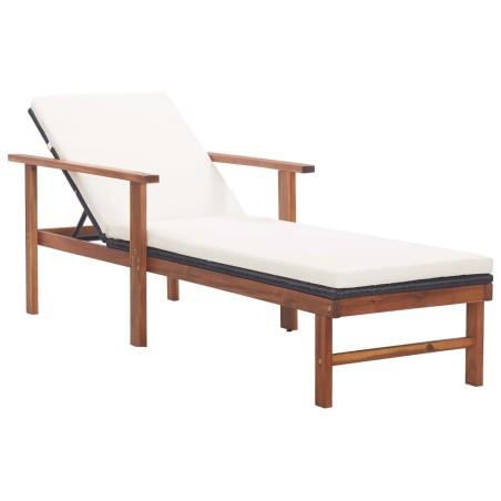vidaXL Sonnenliege mit Auflage Poly Rattan Akazie Massivholz Schwarz