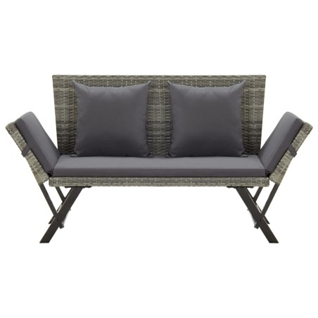 vidaXL Gartenbank mit Auflagen 176 cm Grau Poly Rattan