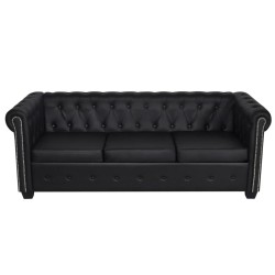 vidaXL Chesterfield-Sofa 3-Sitzer Kunstleder Schwarz  