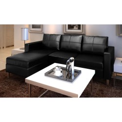 vidaXL L-förmiges Sofa 3-Sitzer Kunstleder Schwarz   
