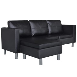 vidaXL L-förmiges Sofa 3-Sitzer Kunstleder Schwarz   