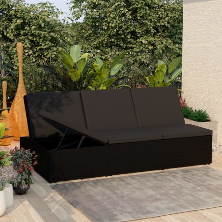 vidaXL Sonnenliege mit Auflage Poly Rattan Schwarz  