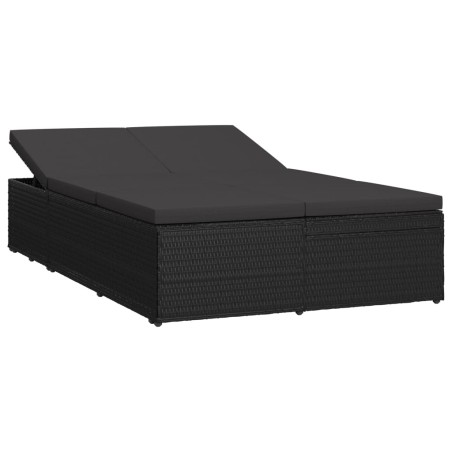 vidaXL Sonnenliege mit Auflage Poly Rattan Schwarz  