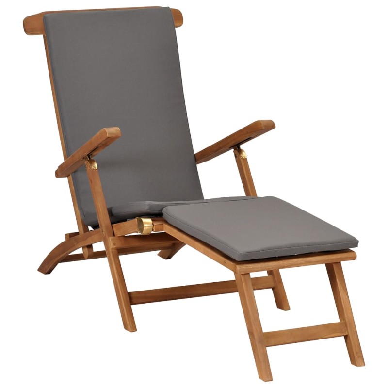 vidaXL Liegestuhl mit Auflage Dunkelgrau Massivholz Teak vidaXL Liegestuhl mit Auflage Dunkelgrau Massivholz Teak